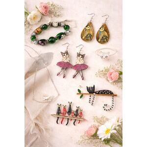Cat Lover Jewelry Bundle‎ 7 Piece Set Earrings  Brooch Ring Bracelet Kawaii Gift